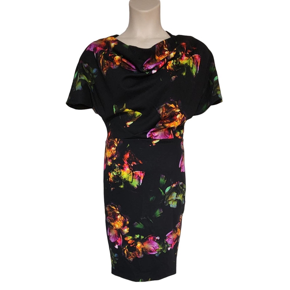 Alexia Admor Printed Drape Neck Dress M